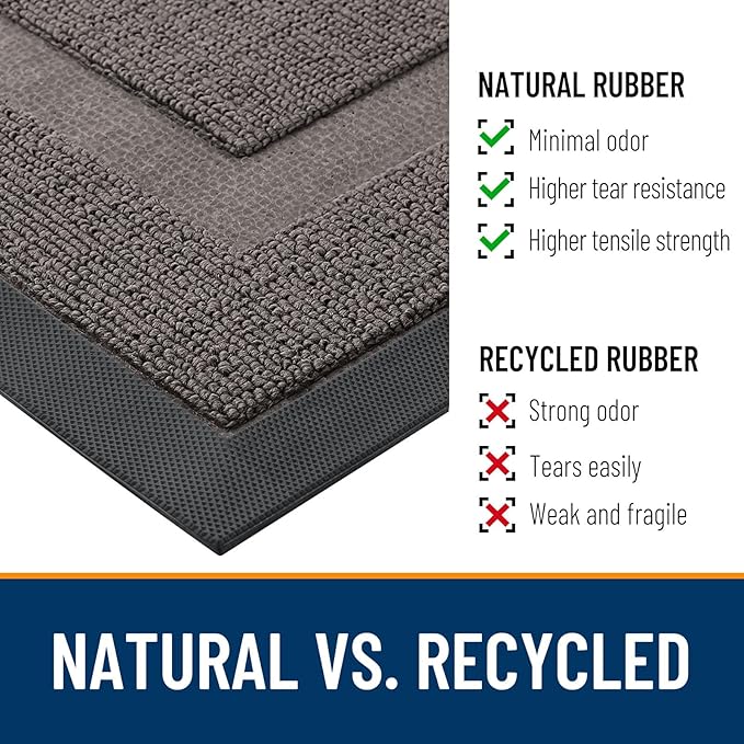 OLANLY Front Door Mat Indoor Outdoor Entrance, Waterproof All-Season, All-Weather Doormat, Sturdy Natural Rubber, Low Profile, Easy Clean Patio Porch Entryway Mat, 33x21, Taupe
