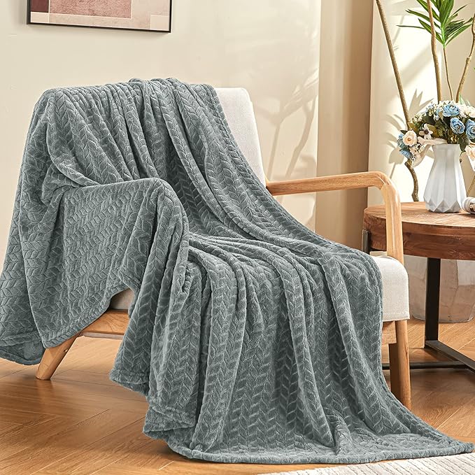 inhand Grey Fleece King Blanket for Bed, Super Soft Flannel Cozy Blankets for Adults, Lightweight Leaves Pattern Fuzzy Blanket for Office,Travel, Warm Plush Blankets for All Season, 90x108 Inches