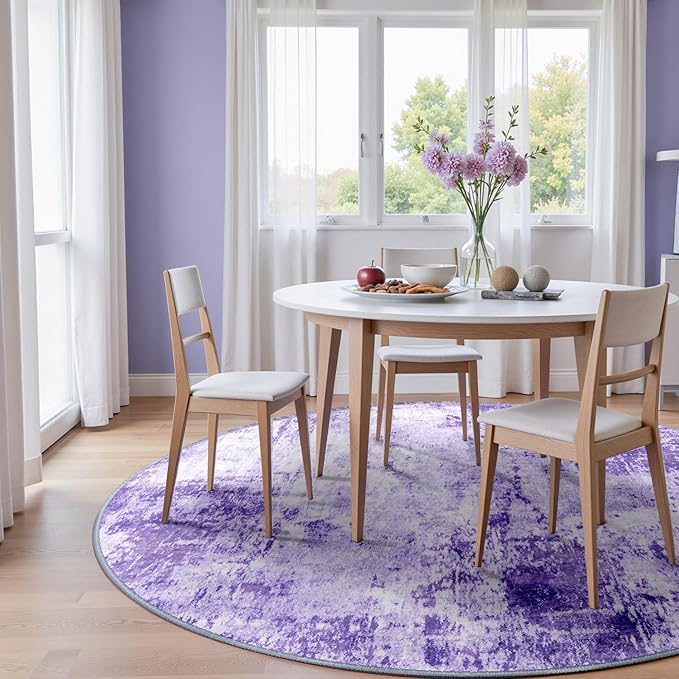 Washable Area Rugs 8ft Non-Slip Modern Abstract Soft for Living Room Entryway Bedroom Nursery, Print Pattern, Purple Gray Pink White