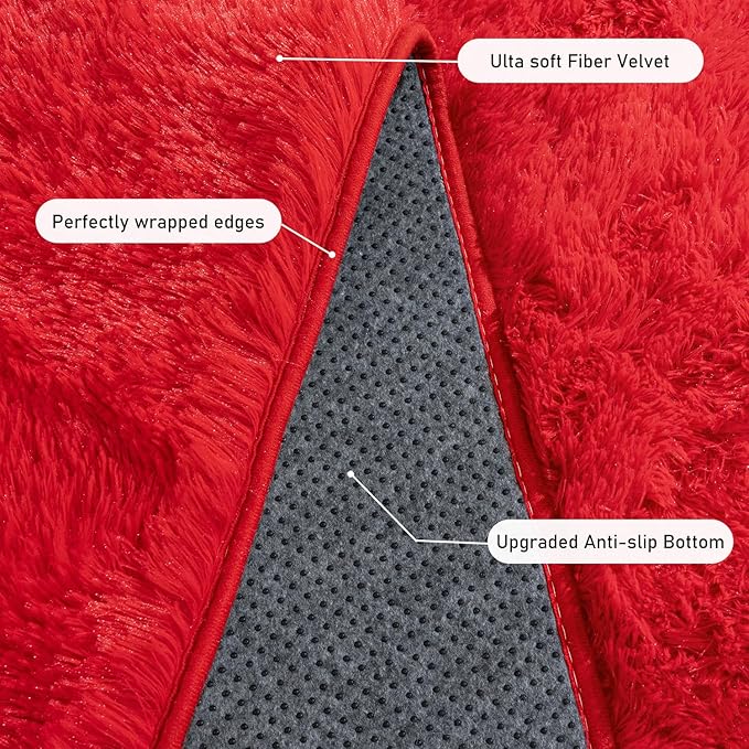 Rugs for Living Room 8x10, Soft Shaggy Modern Shag Area Rug for Bedroom, Upgrade Non-Slip Plush Fluffy Carpet for Kids Boys Girls Room Home Decor Aesthetic, Red