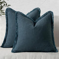 MIULEE Decorative Throw Pillow Covers Neutral Linen Fringe Throw Pillows Euro Shams Set of 2 Navy Blue Boho Farmhouse Cushion Covers for Couch Sofa Bed Living Room Spring Home Decor 26x26 Inch