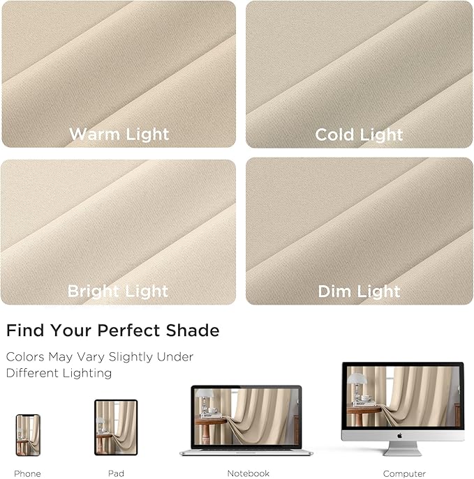 CUCRAF Light Beige Blackout Curtains 72 inch Length 2 Panels Set, Rod Pocket Room Darkening Drapes for Bedroom Living Room, Insulated Thermal Light Blocking Window Curtain (W52 x L72 Inch)