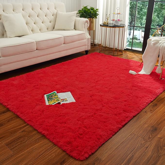 Chicrug Soft Area Rugs for Bedroom Living Room Plush Fluffy Rug 9x12 Feet, Shag Furry Area Rug Carpet Non Shedding for Nursery Children Kids Girls Room Home Decorative, Red