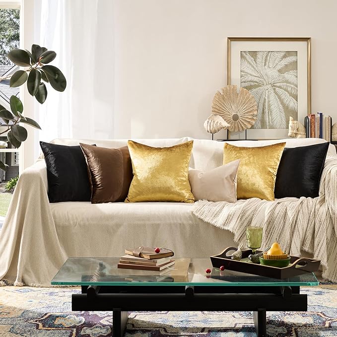 GIGIZAZA Gold Velvet Decorative Throw Pillow Covers,18x18 Pillow Covers for Couch Sofa Bed 2 Pack Soft Cushion Covers