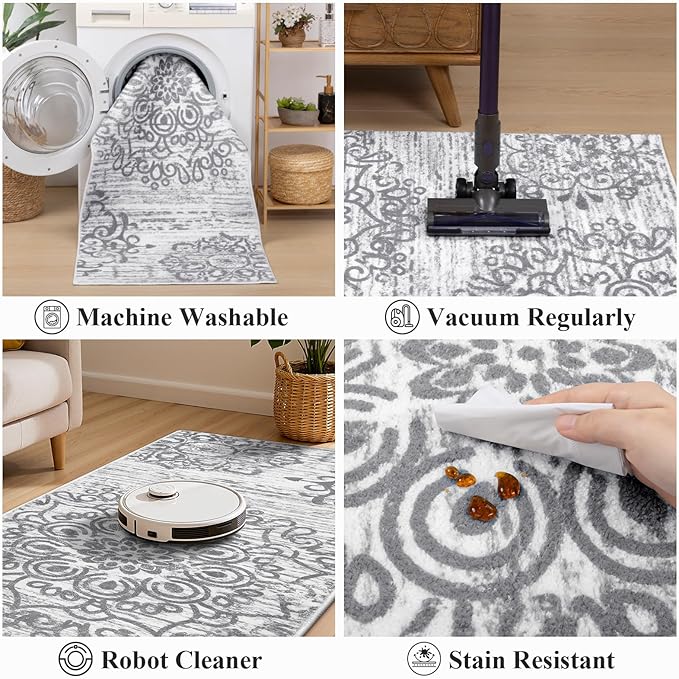 HEBE Hallway Runner Rug 3'x20' Washable Vintage Distressed Area Rugs Non Slip Laundry Rug Runner Boho Floor Carpet Runners for Hallways Entryway Laundry Room Kitchen Bathroom