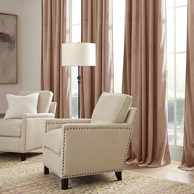 RYB HOME Blush Velvet Curtains 96 inches 2 Panels Set, Thermal Insulated Privacy Protect Decorative Drapes with Hook Tape for Dorm Hotel Room, W 52 x L 96 inches