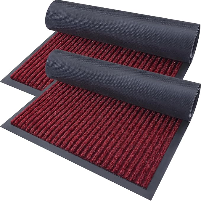 OLANLY Front Door Mat Indoor Outdoor Entrance, 2-Pack 29.5 x 17 Inch, Waterproof Heavy Duty Doormat, Fade Resistant, Low Profile, Easy Clean Patio Porch Welcome Floor Mats for Entry, Wine Red