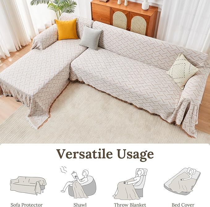 HOMERILLA Sectional Couch Covers for Sectional Sofa L Shaped Sofa Cover Blanket 2 Pieces L Shape Furniture Protector for Pets Dogs(Khaki White, XX-Large)