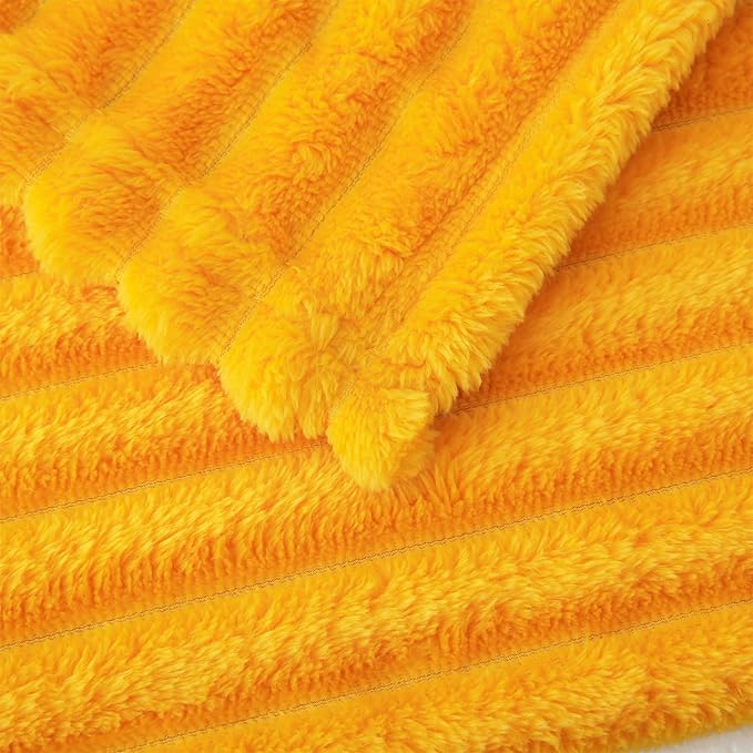 Gold Fleece Throw Blanket 90”×90” for Couch Sofa Bed,Super Soft Cozy Plush Microfiber Flannel Blanket with Stripes Design Lightweight for Adults,Woman,Girls