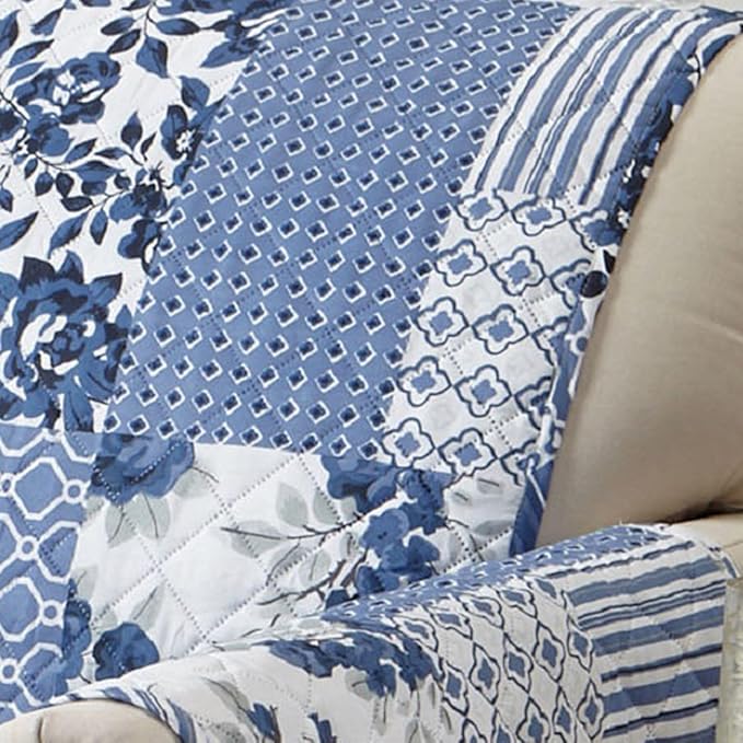 Great Bay Home Reversible Patchwork Sofa Cover - Washable Slipcover Furniture Protector with Elastic Straps - Perfect for Kids & Pets - Box-Stitched Detail (Navy)