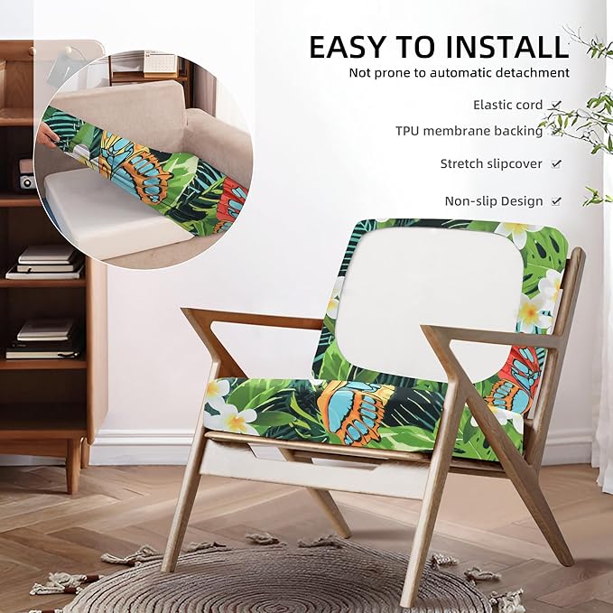 8Pcs Outdoor Cushion Covers, Patio Cushion Covers,Stretch Elastic Slipcovers, Replacement Washable & Reusable Furniture Protector for Patio Couch (Green and Lush,Cover Only)