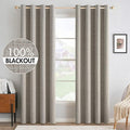 MIULEE Linen Curtains for Bedroom Solid 100% Blackout Thermal Insulated Greige Curtains Grommet Room Darkening Draperies for Living Room Nursery 52x96 Inch (2 Panels)