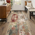Washable Area Rugs 2'x10' Non-Slip Modern Abstract Soft for Living Room Entryway Bedroom Nursery, Print Pattern, Brown Rust Red Green Blue Multi