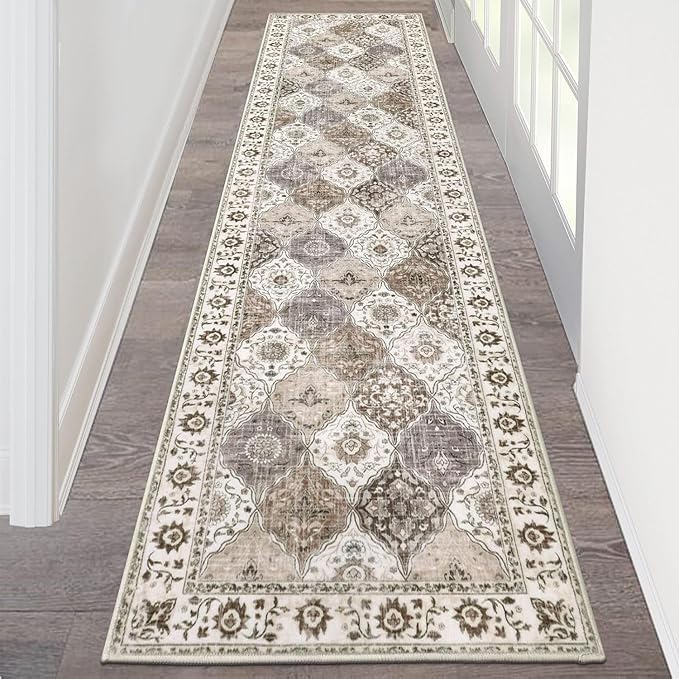 HEBE Hallway Runner Rug 2'x8' Washable Vintage Distressed Area Rugs Non Slip Laundry Rug Runner Boho Floor Carpet Runners for Hallways Entryway Laundry Room Kitchen Bathroom