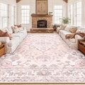 RELEANY Area Rugs 10'x14' Washable Non-Slip, Floral Vintage Distress Print Pattern Medallion Carpet for Living Room Bedroom Dining Room, Pink Greypink Cute