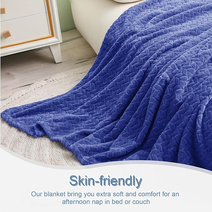 Exclusivo Mezcla Fleece Throw Blanket for Couch and Bed, 50x70 Inches Soft Cozy Jacquard Flannel Blankets, Lightweight Fuzzy Plush Warm Throws for Women, Cobalt Blue