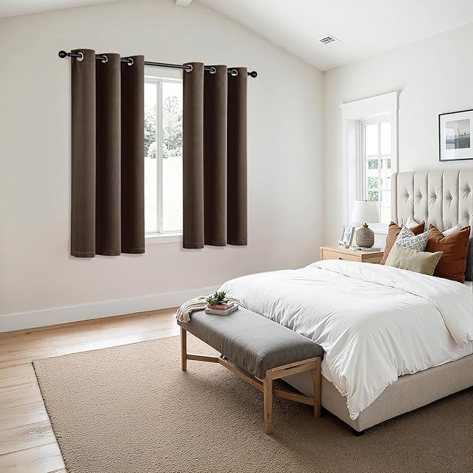 MIULEE Chocolate Brown Blackout Curtains - Bedroom Window Treatment Curtains Thermal Insulated Room Darkening Drapes for Living Room Kitchen Grommet Drapery, 40 x 54 Inches Long, 2 Panels