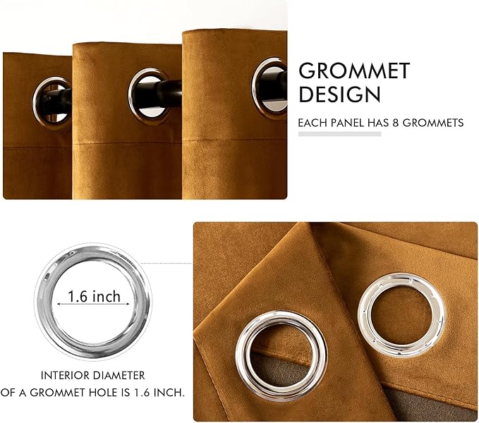 MIULEE Velvet Curtains Golden Brown Elegant Grommet Thermal Insulated Soundproof Room Darkening Curtain/Drapes for Classical Living Room Bedroom Decor 72 x 84 Inch Set of 2