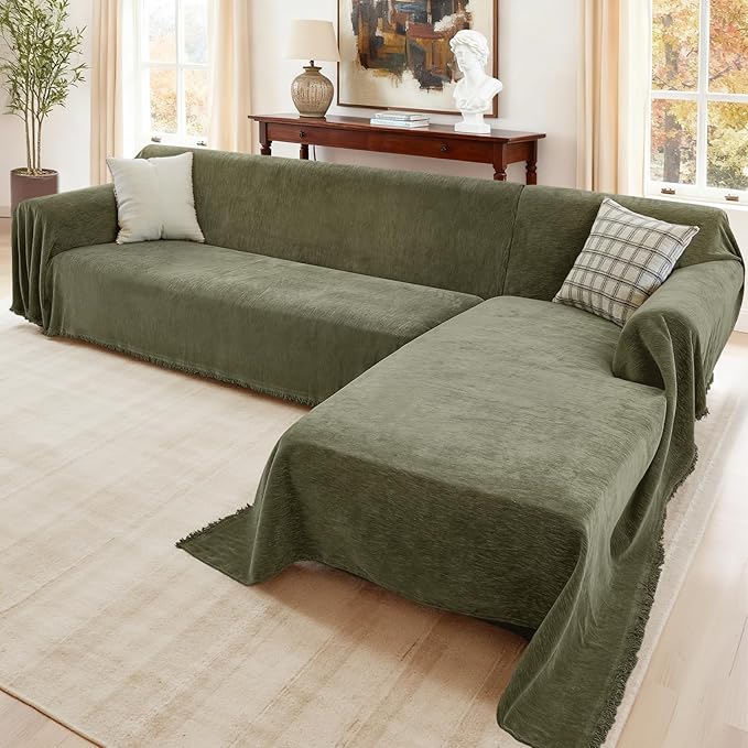 Sectional Couch Covers, 2 Pieces Washable L Shaped Couch Covers Sofa Blanket for Dogs Pet Friendly Sectional Sofa Slipcovers Furniture Covers,71"x 118"+ 71"x 118",(XX-Large,Green)