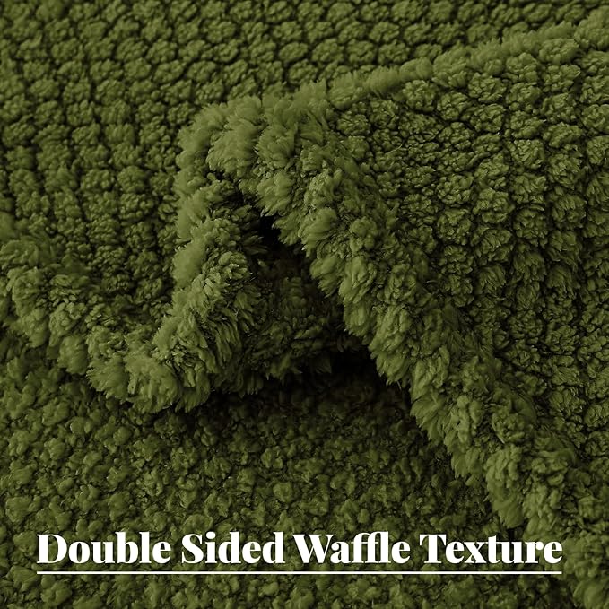 Whale Flotilla Extra Large Fuzzy Fleece Throw Blanket for Couch, 50x70 Inch Fluffy Warm Soft Jacquard Blankets for All Season, Lightweight and Cozy, Olive