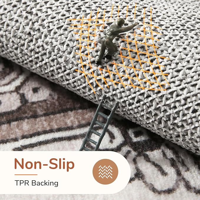 OPPODREAM Soft Area Rugs 3x5, Washable Rugs with Non Slip Backing, Low-Pile Throw 3x5 Carpet, Faux Cashmere 3 x 5 Carpet, Khaki