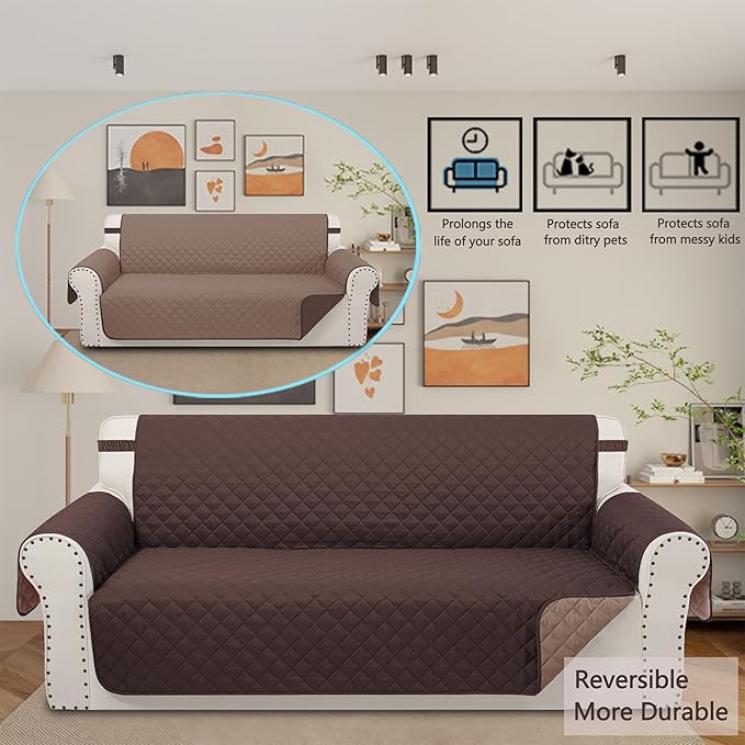 Reversible Oversized Sofa Covers Couch Cover Furniture Protector for Dogs Elastic Straps Water Resistant(XLSofa Chocolate/Taupe)
