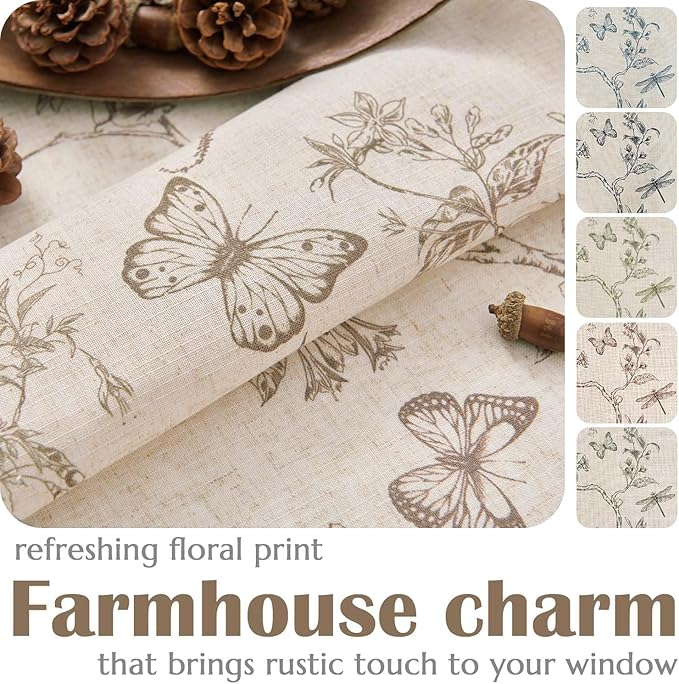 jinchan Floral Curtains Lined Linen Blend Curtain for Living Room 96 Inch Length Taupe Farmhouse Flower Patterned Curtain French Country Curtains Drapes Back Tab Rod Pocket 2 Panels
