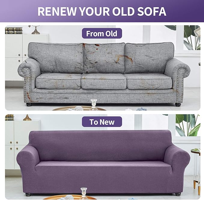 Joccun Stretch Couch Cover Slipcovers, 1-Piece Sofa Covers for 3 Cushion Couch Spandex Jacquard Washable Furniture Protector Cover for Living Room,Kids,Pets(Sofa,Grapeade)