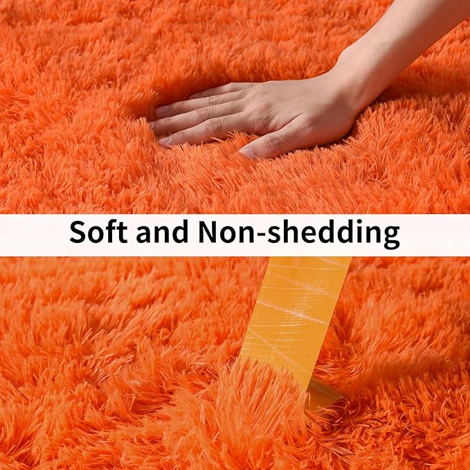 Soft Runner Rugs for Bedroom Hallways, 2x6 Orange Fluffy Shag Throw Area Rug Non Slip for Bedside Dorm, Long Shaggy Furry Carpet for Nursery Living Room