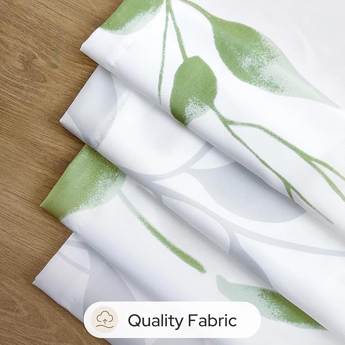 HOMEIDEAS Non-See-Through Sage Green and White Privacy Sheer Curtains 52 X 96 Inches Long 2 Panels, Leaf Floral Printed Light Filtering Semi Sheer Window Curtains Drapes for Bedroom Living Room