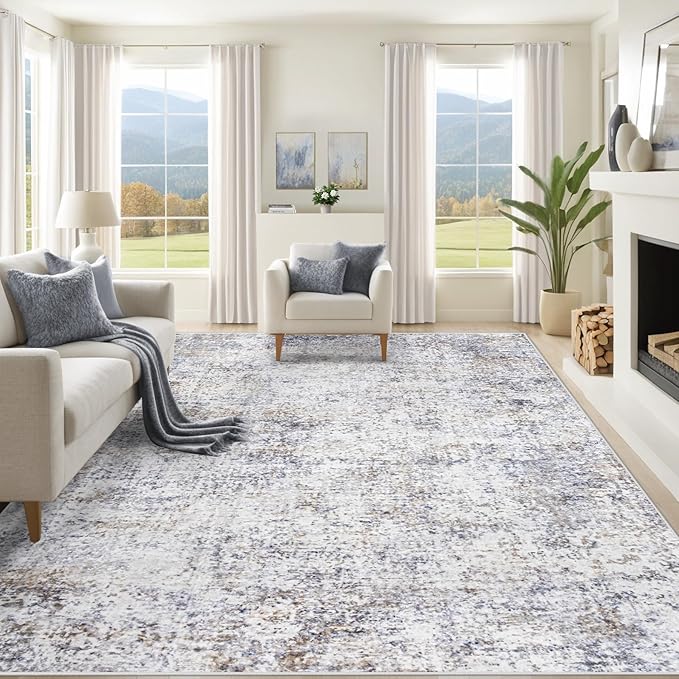 XLUEZ 8x10 Area Rugs for Living Room, Washable Modern Abstract Large Area Rug Neutral Soft Non Slip Kids Rug Stain Resistant Indoor Carpet for Bedroom Nursery Dining Room Playroom(Bluegrey, 8'x10')