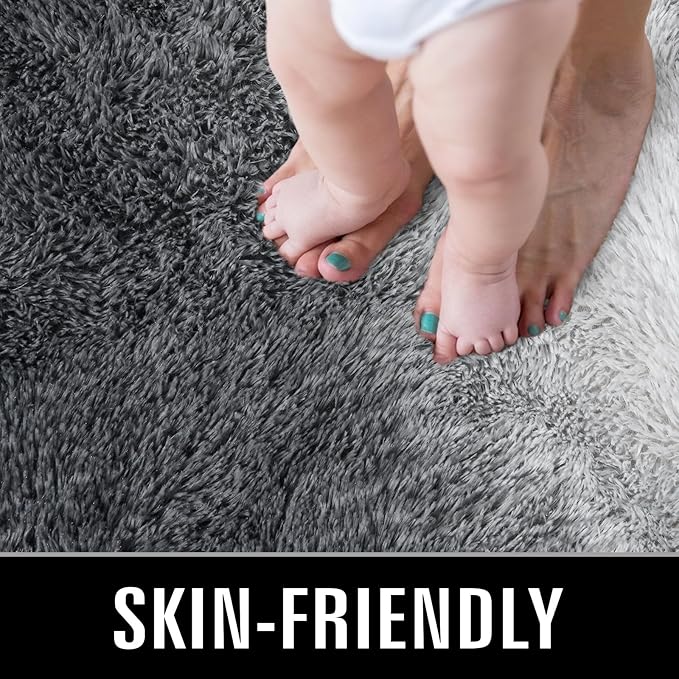 TWINNIS Super Soft Shaggy Rugs Fluffy Carpets, 5x8 Feet, Indoor Modern Plush Area Rugs for Living Room Bedroom Kids Room Nursery Home Decor, Upgrade Anti-Skid Rectangular Fuzzy Rug, Grey White