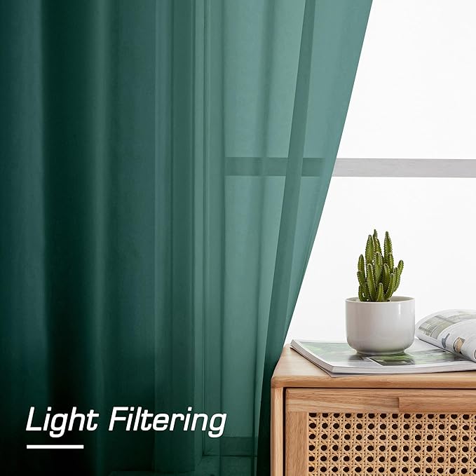 OWENIE Green Sheer Curtains 72 Inches Long 2 Panels Set for Christmas Decoration, Light Filtering Sheer Curtain Rod Pocket Clear Drapes for Living Room Bedroom Window Sliding Door, Each 42 x 72 Inch