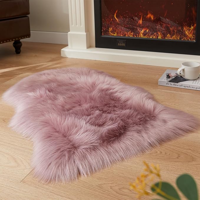 EasyJoy Ultra Soft Fluffy Shaggy Area Rug Faux Fur Rug Chair Cover Seat Pad Fuzzy Area Rug for Bedroom Floor Sofa Living Room (2 x 3 ft Sheepskin, Light Purple)