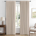 MIULEE 100% Blackout Linen Curtains for Bedroom, Natural Solid Luxury Decor Thermal Insulation Room Darkening Drapes for Living Room Nursery Back Tab Rod Pocket 42 x 84 Inches, 2 Panels