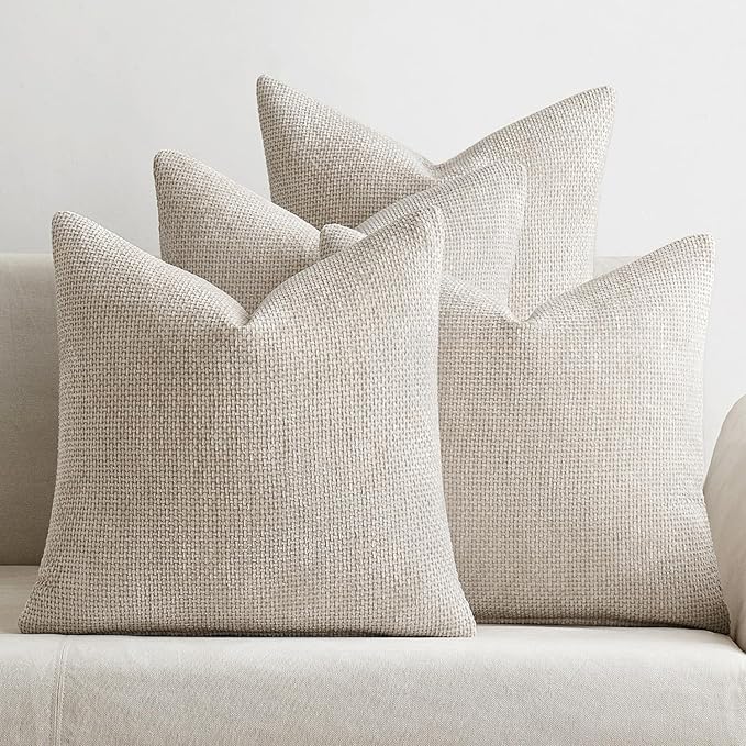 MIULEE Pack of 4 Couch Throw Pillow Covers 20x20 Inch Cream Soft Decorative Chenille Pillow Covers Farmhouse Accent Cushion Covers for Boho Spring Home Decor Sofa Bedroom Living Room