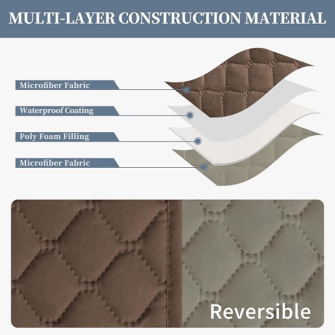 ISSUNTEX Double Protection 100% Waterproof Recliner Covers for Living Room, Reversible Furniture Protector Recliner Couch Sofa Slipcover for Dogs, Pets, Kids (Recliner, Brown/Beige)