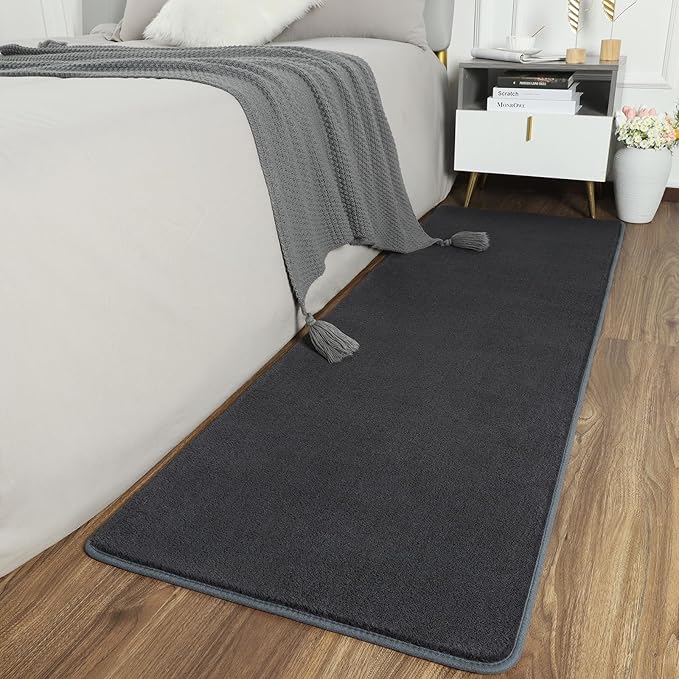 AROGAN 2x4 Feet Shag Runner Rug for Hallways, Washable Rugs with Memory Foam for Bedroom, Entryway Indoor Fluffy Throw Rug for Bedside Living Room Kids Girls Nursery Dorm Room Decor, Black