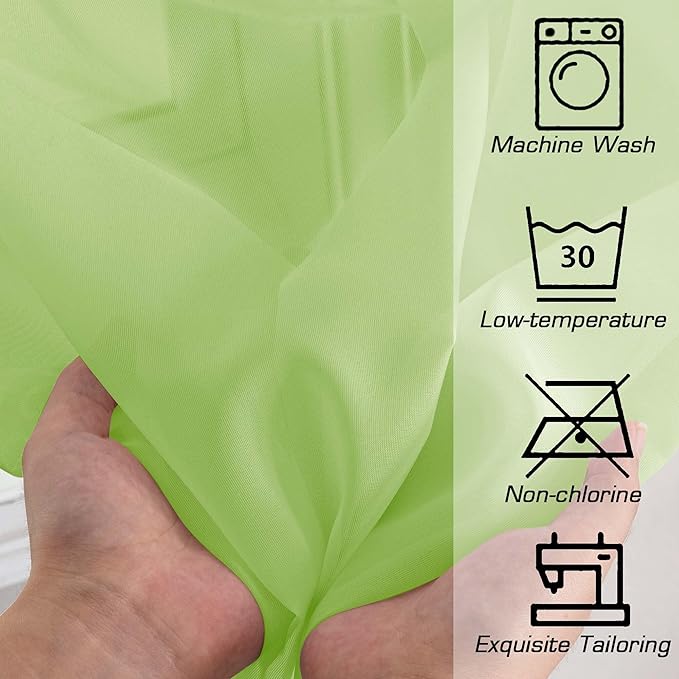 OWENIE Lime Sheer Curtains for Bedroom Living Room 54 Inch Length 2 Panels Set, Soft Solid Light Filtering Sheer Short Curtains for Small Window, 2 Pcs Total 84 Width 54 Long, Lime