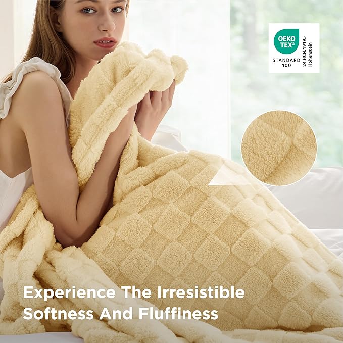 Bedsure GentleSoft Blankets Queen Size for Bed - Super Soft Cozy Blanket for Kids Girls, Large Fuzzy Fleece Throw for Bedroom Decor, Light Yellow, 90x90 Inches