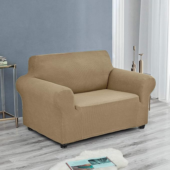 Joccun Stretch Chair Couch Cover,1-Piece Sofa Slipcover Spandex Jacquard Fabric Sofa Covers with Elastic Bottom,Washable Furniture Protector for Dogs,Cats,Kids(Armchair,Tan)
