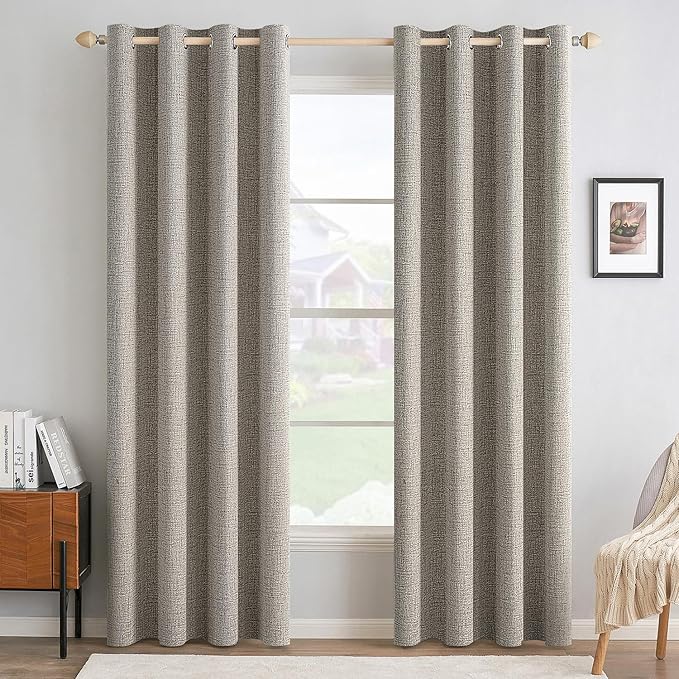 MIULEE Linen Curtains for Bedroom Solid 100% Blackout Thermal Insulated Greige Curtains Grommet Room Darkening Drapes for Living Room Nursery 52x108 Inch (2 Panels)