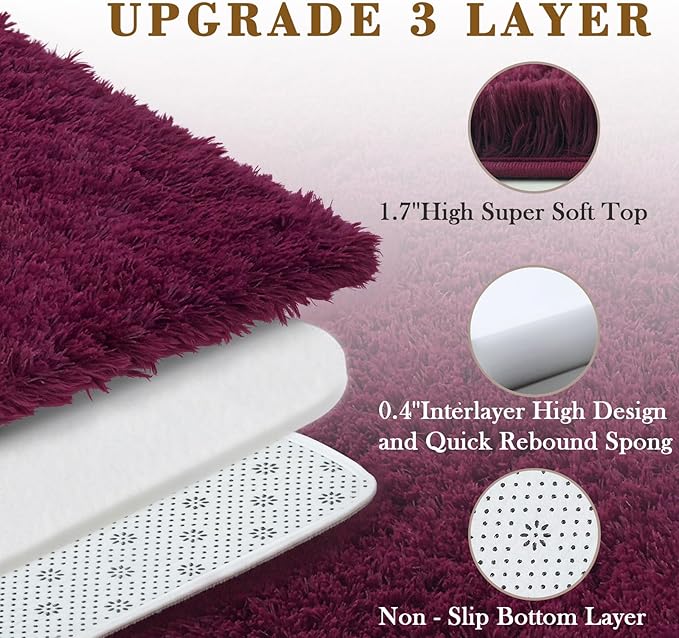8x10 Area Rugs for Living Room Bedroom, Large Area Rug Shaggy Carpet Soft Plush Furry Bedside Rug, Rugs for Home Decor (Burgundy, 8 x 10)