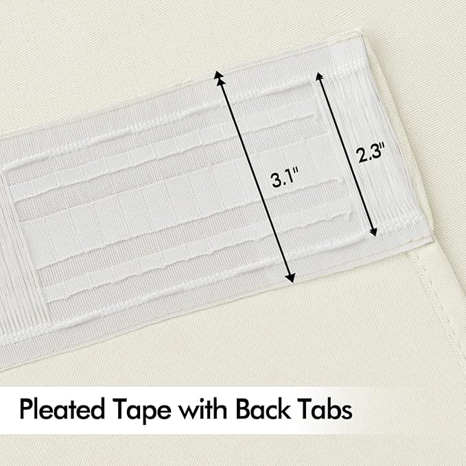 MIULEE Cream Back Tab Blackout Curtain 96 Inch Long 2 Panels Set for Bedroom, Rod Pocket/Pinch Pleat Thermal Insulated Living Room Darkening Pleated Light Blocking Floor to Ceiling Drape