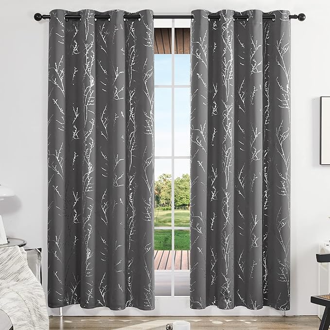 Deconovo Floor to Ceiling Curtains, Blackout Drapes 108 Inch Long, Soundproof Thermal Insulated Curtain for Sliding Door, Grommet Top, Machine Washable Drape for Living Room Bedroom Office, Light Grey
