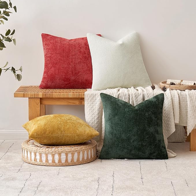 MIULEE Pack of 2 Couch Throw Pillow Covers 20x20 Inch Neutral Pure White Modern Boho Accent Decorative Pillow Covers Soft Chenille Farmhouse Cushion Covers for Home Decor Bed Sofa Living Room