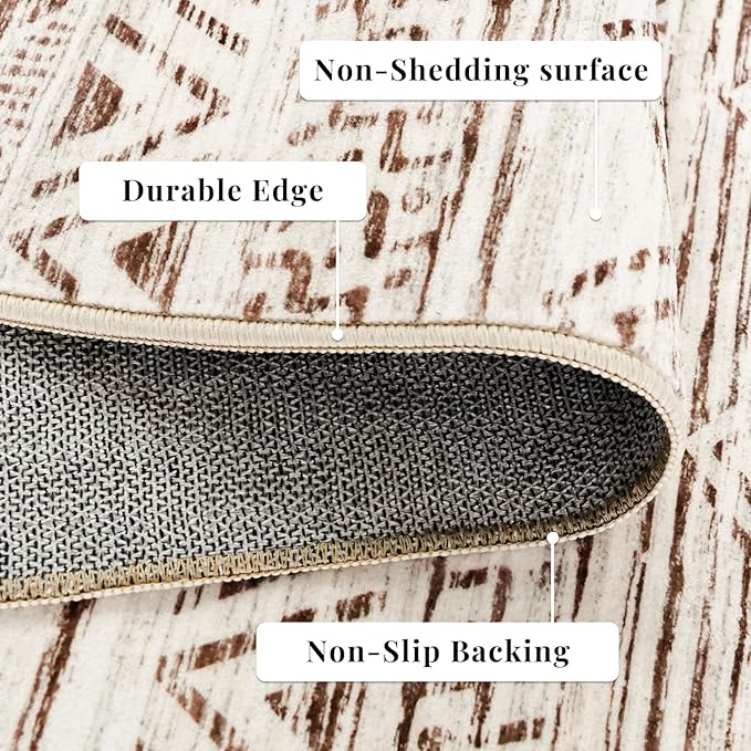 3x18 Washable Kitchen Runner Rug: Modern Moroccan Runners for Hallway Soft Non Slip Rugs with Rubber Backing Low Pile Thin Waterproof Floor Carpet for Entryway Bedroom Bathroom Indoor 3x18 Beige
