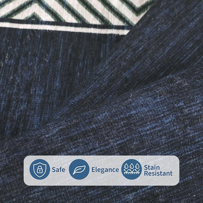 GarveeHome Bordered Bedroom Rugs 5x7 Ultra-Soft Indoor Carpet, Non-Slip Modern Geometric Living Room Rug, Stain-Resistant Neutral Accent Floor Cover for Dining Room, Nursery, Office, Navy Blue