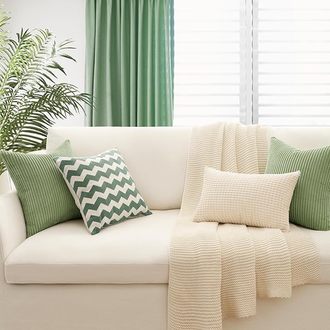 Topfinel Decorative Sage Green Throw Pillow Covers Cushion Cases, Set of 4 Soft Velvet Modern Double-Sided Designs Match for Home Decor, Pillow Inserts Not Included (18x18 inch)