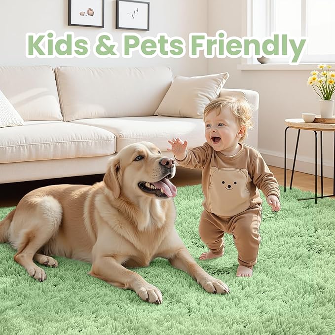 8x10 Area Rugs for Living Room Rug: Soft Fluffy Shag Mint Green Rugs for Bedroom, Non-Slip Large Fuzzy Plush Rug Indoor Floor Carpet for Nursery Kids Boys Girl Room, Dorms, Playroom, Modern Home Decor